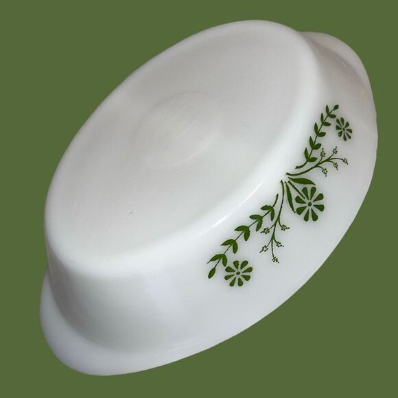 Vintage Jeannette Milk Glass Daisy Days Glasbake Divided Casserole Dish Oval - Picture 3 of 5